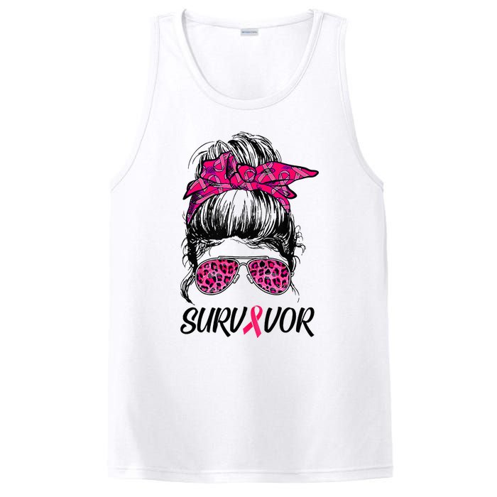 Survivor Breast Cancer Awareness Messy Bun Pink Ribbon PosiCharge Competitor Tank