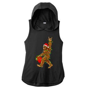 Santa Bigfoot Christmas Lights Rock Funny Sasquatch  Ladies PosiCharge Tri-Blend Wicking Draft Hoodie Tank