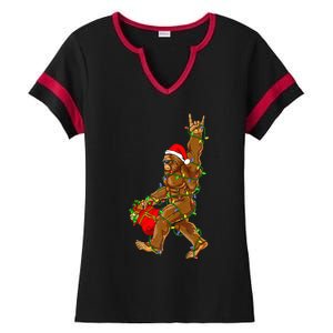 Santa Bigfoot Christmas Lights Rock Funny Sasquatch  Ladies Halftime Notch Neck Tee