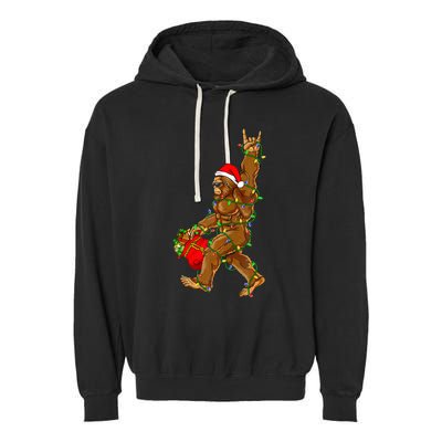 Santa Bigfoot Christmas Lights Rock Funny Sasquatch  Garment-Dyed Fleece Hoodie