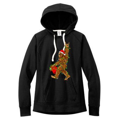 Santa Bigfoot Christmas Lights Rock Funny Sasquatch  Women's Fleece Hoodie