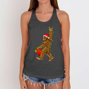 Santa Bigfoot Christmas Lights Rock Funny Sasquatch  Women's Knotted Racerback Tank