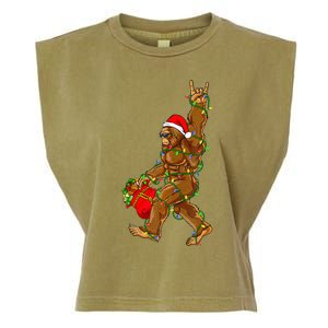 Santa Bigfoot Christmas Lights Rock Funny Sasquatch  Garment-Dyed Women's Muscle Tee