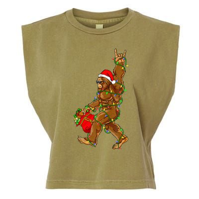 Santa Bigfoot Christmas Lights Rock Funny Sasquatch  Garment-Dyed Women's Muscle Tee