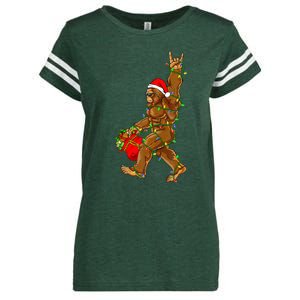 Santa Bigfoot Christmas Lights Rock Funny Sasquatch  Enza Ladies Jersey Football T-Shirt