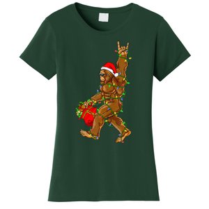 Santa Bigfoot Christmas Lights Rock Funny Sasquatch  Women's T-Shirt