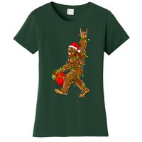 Santa Bigfoot Christmas Lights Rock Funny Sasquatch  Women's T-Shirt