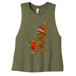 Santa Bigfoot Christmas Lights Rock Funny Sasquatch  Women's Racerback Cropped Tank