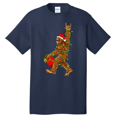 Santa Bigfoot Christmas Lights Rock Funny Sasquatch  Tall T-Shirt