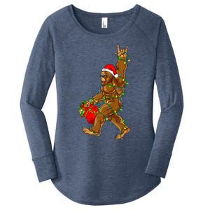 Santa Bigfoot Christmas Lights Rock Funny Sasquatch  Women's Perfect Tri Tunic Long Sleeve Shirt