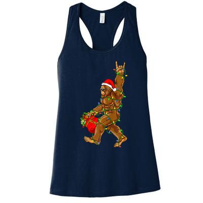 Santa Bigfoot Christmas Lights Rock Funny Sasquatch  Women's Racerback Tank