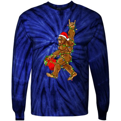 Santa Bigfoot Christmas Lights Rock Funny Sasquatch  Tie-Dye Long Sleeve Shirt