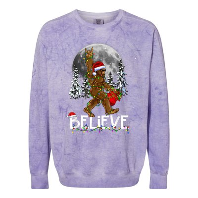 Santa Bigfoot Christmas Lights Funny Sasquatch Believe Xmas Colorblast Crewneck Sweatshirt