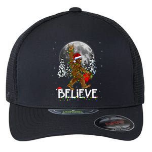 Santa Bigfoot Christmas Lights Funny Sasquatch Believe Xmas Flexfit Unipanel Trucker Cap