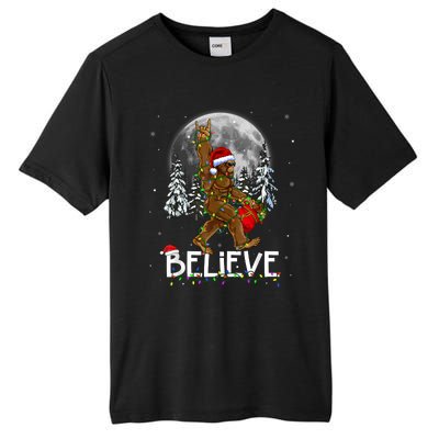 Santa Bigfoot Christmas Lights Funny Sasquatch Believe Xmas Tall Fusion ChromaSoft Performance T-Shirt