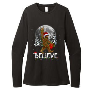 Santa Bigfoot Christmas Lights Funny Sasquatch Believe Xmas Womens CVC Long Sleeve Shirt