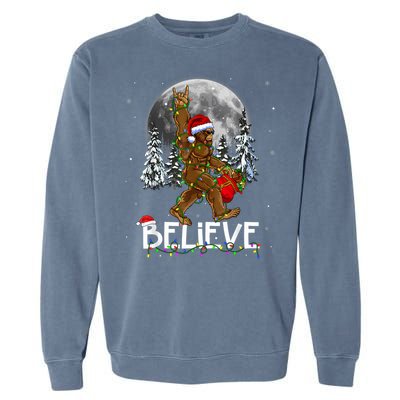 Santa Bigfoot Christmas Lights Funny Sasquatch Believe Xmas Garment-Dyed Sweatshirt