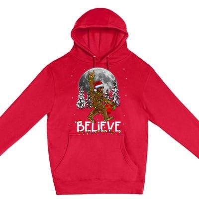 Santa Bigfoot Christmas Lights Funny Sasquatch Believe Xmas Premium Pullover Hoodie