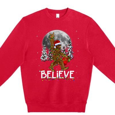 Santa Bigfoot Christmas Lights Funny Sasquatch Believe Xmas Premium Crewneck Sweatshirt