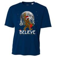 Santa Bigfoot Christmas Lights Funny Sasquatch Believe Xmas Cooling Performance Crew T-Shirt