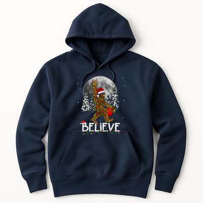 Santa Bigfoot Christmas Lights Funny Sasquatch Believe Xmas Hoodie