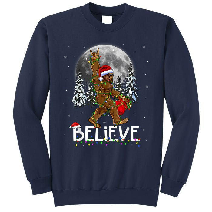 Santa Bigfoot Christmas Lights Funny Sasquatch Believe Xmas Sweatshirt