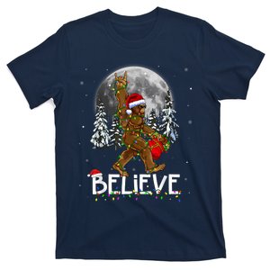 Santa Bigfoot Christmas Lights Funny Sasquatch Believe Xmas T-Shirt