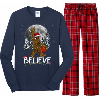 Santa Bigfoot Christmas Lights Funny Sasquatch Believe Xmas Long Sleeve Pajama Set