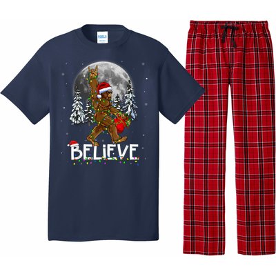 Santa Bigfoot Christmas Lights Funny Sasquatch Believe Xmas Pajama Set