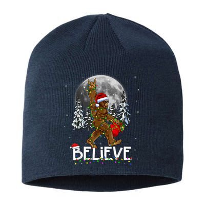 Santa Bigfoot Christmas Lights Funny Sasquatch Believe Xmas Sustainable Beanie