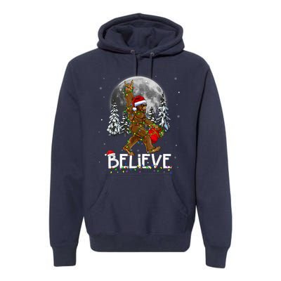 Santa Bigfoot Christmas Lights Funny Sasquatch Believe Xmas Premium Hoodie