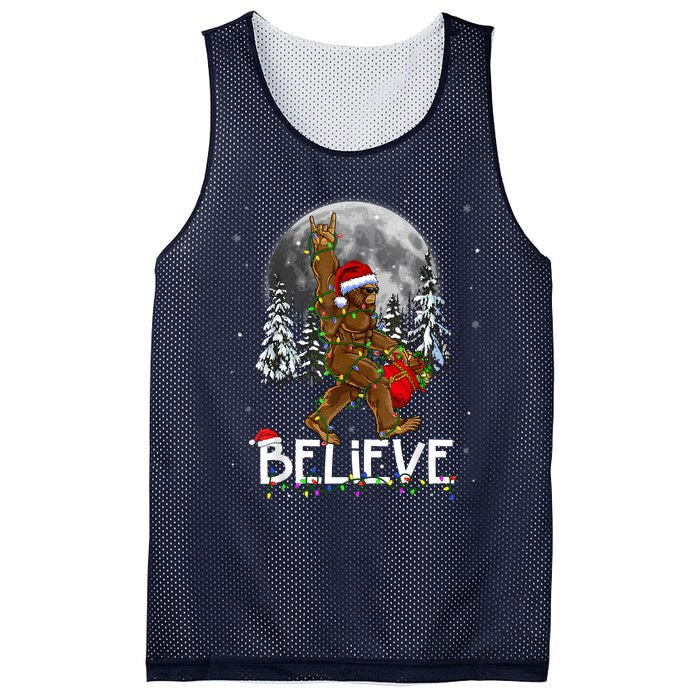 Santa Bigfoot Christmas Lights Funny Sasquatch Believe Xmas Mesh Reversible Basketball Jersey Tank