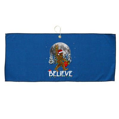 Santa Bigfoot Christmas Lights Funny Sasquatch Believe Xmas Large Microfiber Waffle Golf Towel