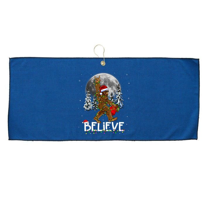 Santa Bigfoot Christmas Lights Funny Sasquatch Believe Xmas Large Microfiber Waffle Golf Towel