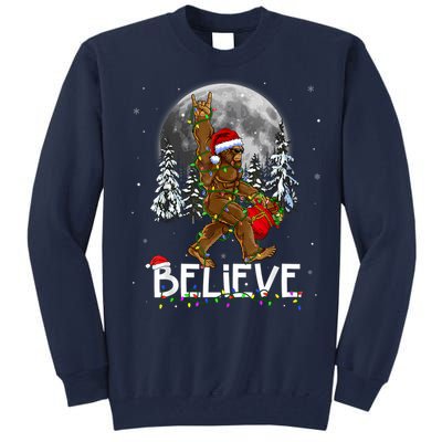 Santa Bigfoot Christmas Lights Funny Sasquatch Believe Xmas Tall Sweatshirt