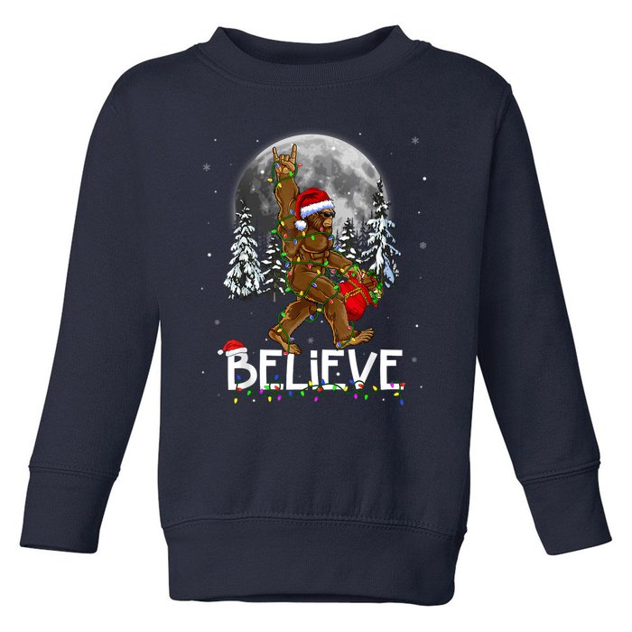 Santa Bigfoot Christmas Lights Funny Sasquatch Believe Xmas Toddler Sweatshirt