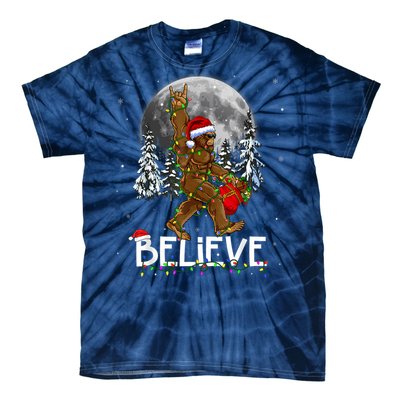 Santa Bigfoot Christmas Lights Funny Sasquatch Believe Xmas Tie-Dye T-Shirt