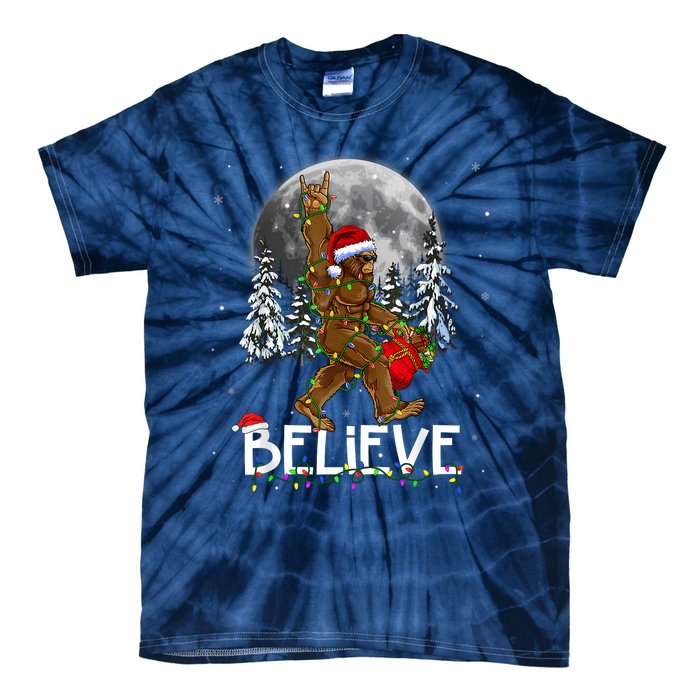 Santa Bigfoot Christmas Lights Funny Sasquatch Believe Xmas Tie-Dye T-Shirt