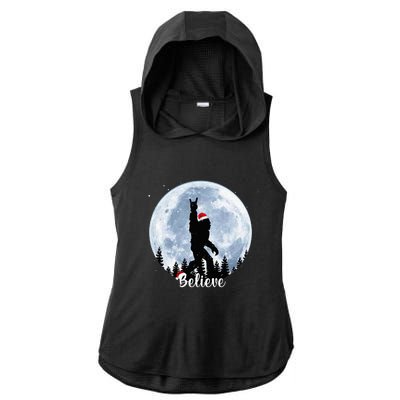 Santa Bigfoot Christmas Rock Roll Sasquatch Believe Xmas  Ladies PosiCharge Tri-Blend Wicking Draft Hoodie Tank