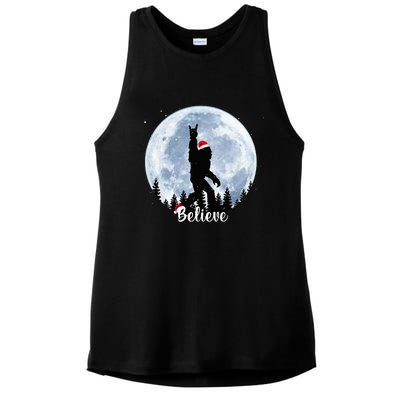 Santa Bigfoot Christmas Rock Roll Sasquatch Believe Xmas  Ladies PosiCharge Tri-Blend Wicking Tank