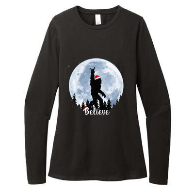 Santa Bigfoot Christmas Rock Roll Sasquatch Believe Xmas  Womens CVC Long Sleeve Shirt