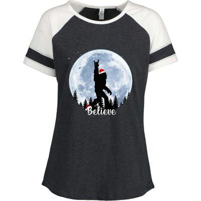 Santa Bigfoot Christmas Rock Roll Sasquatch Believe Xmas  Enza Ladies Jersey Colorblock Tee