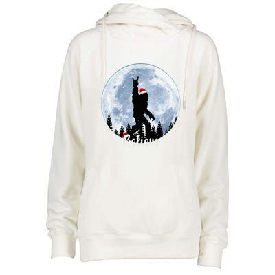 Santa Bigfoot Christmas Rock Roll Sasquatch Believe Xmas  Womens Funnel Neck Pullover Hood