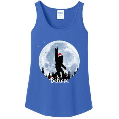 Santa Bigfoot Christmas Rock Roll Sasquatch Believe Xmas  Ladies Essential Tank