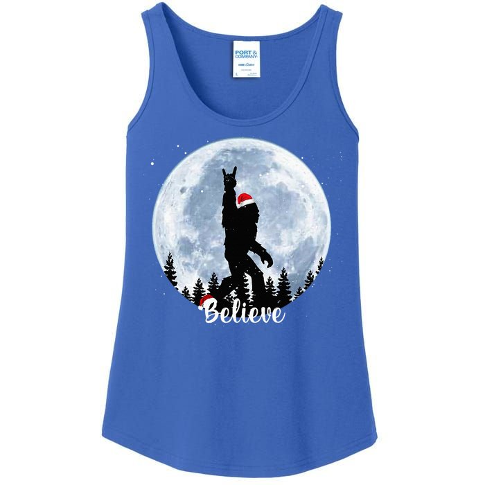 Santa Bigfoot Christmas Rock Roll Sasquatch Believe Xmas  Ladies Essential Tank