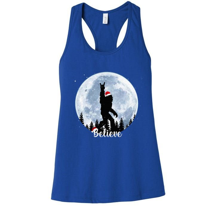 Santa Bigfoot Christmas Rock Roll Sasquatch Believe Xmas  Women's Racerback Tank