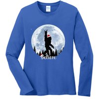 Santa Bigfoot Christmas Rock Roll Sasquatch Believe Xmas  Ladies Long Sleeve Shirt