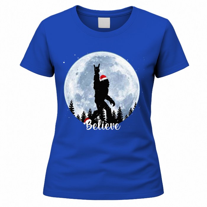 Santa Bigfoot Christmas Rock Roll Sasquatch Believe Xmas  Women's T-Shirt