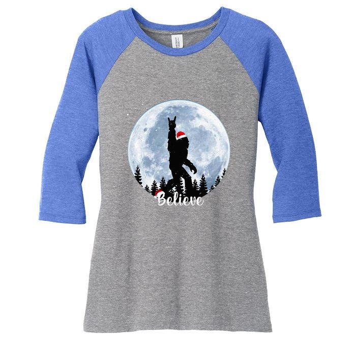 Santa Bigfoot Christmas Rock Roll Sasquatch Believe Xmas  Women's Tri-Blend 3/4-Sleeve Raglan Shirt