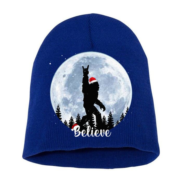 Santa Bigfoot Christmas Rock Roll Sasquatch Believe Xmas  Short Acrylic Beanie